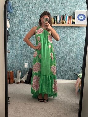 Farm Rio Floral Vibing Satin Maxi Dress